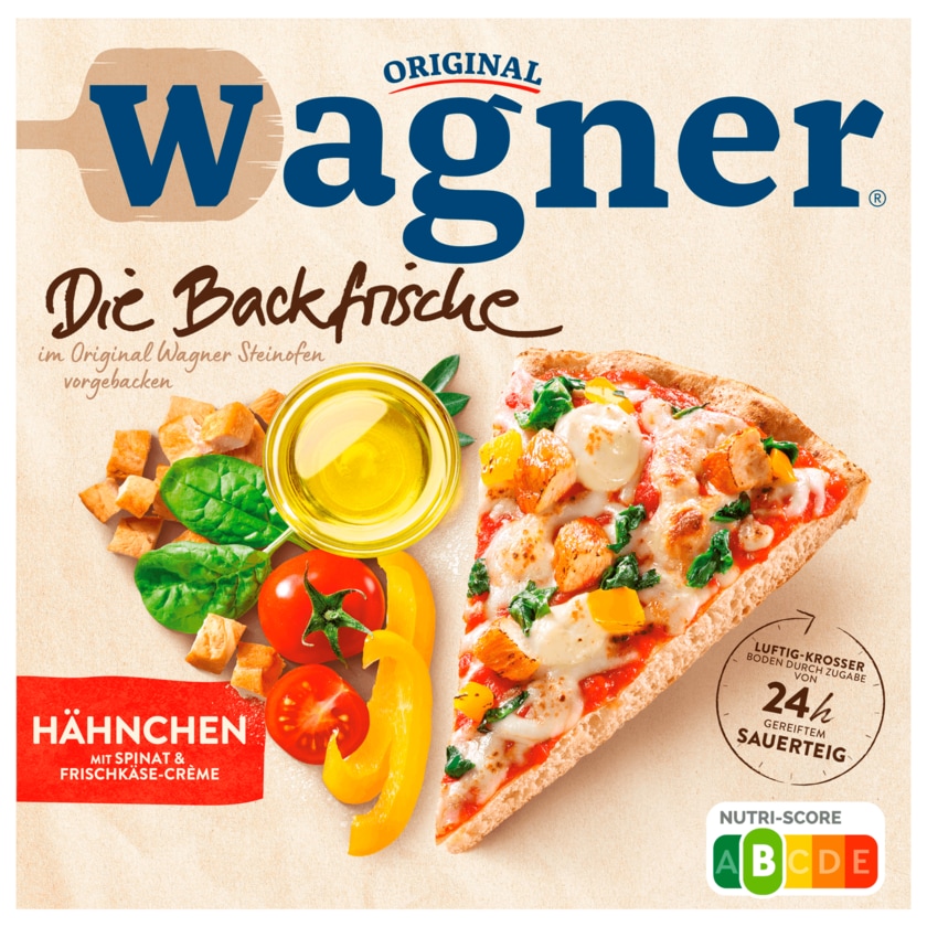 Original Wagner Die Backfrische Hähnchen Pizza mit Spinat & Frischkäse-Crème 370g